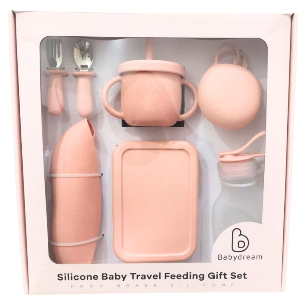 Baby Dream - Silicone Travel Feeding Gift Set - Pink - 7 Pcs