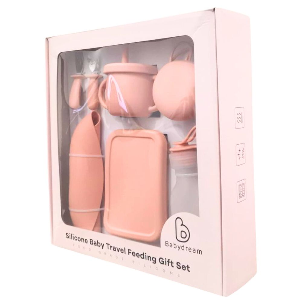 Baby Dream - Silicone Travel Feeding Gift Set - Pink - 7 Pcs