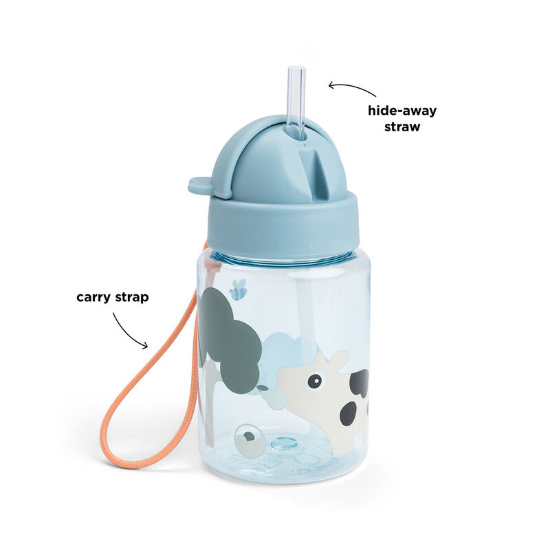 Done By Deer - Tiny Farm Printed Straw Bottle - Blue - 280ml