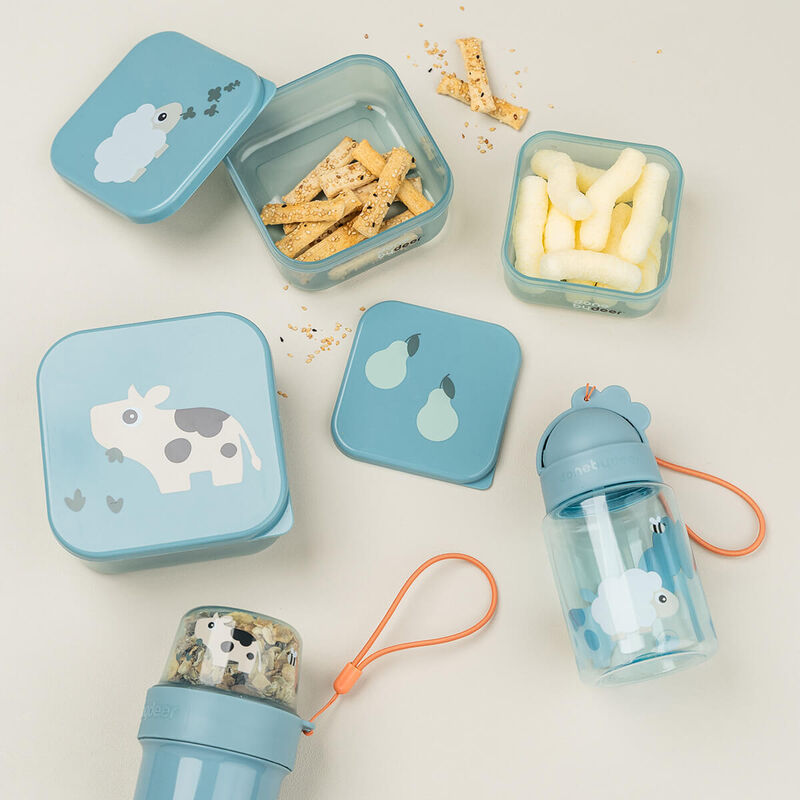 Done By Deer - Tiny Farm Printed Straw Bottle - Blue - 280ml