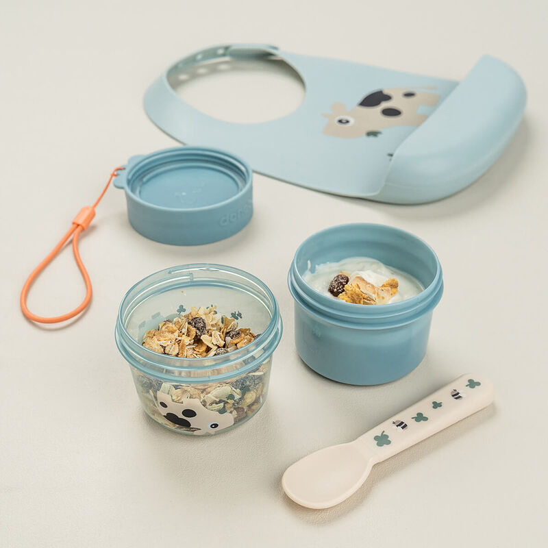 Done By Deer - To Go 2-Way Snack Container - Tiny Farm Blue - S