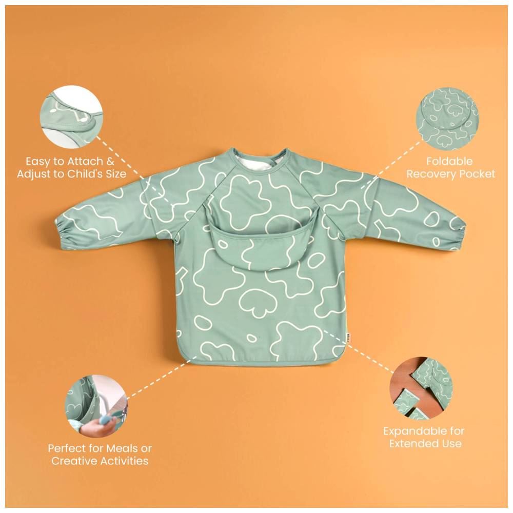 Beaba - 2-in-1 Bib With Removable Sleeves - Sage Green