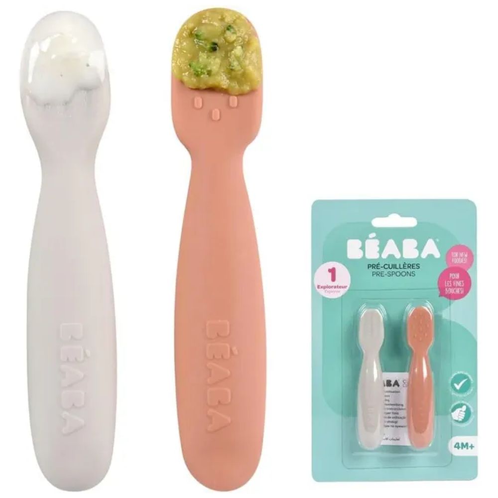 Beaba Silicone Pre-Spoons - Terracotta/Velvet Grey - 2pcs