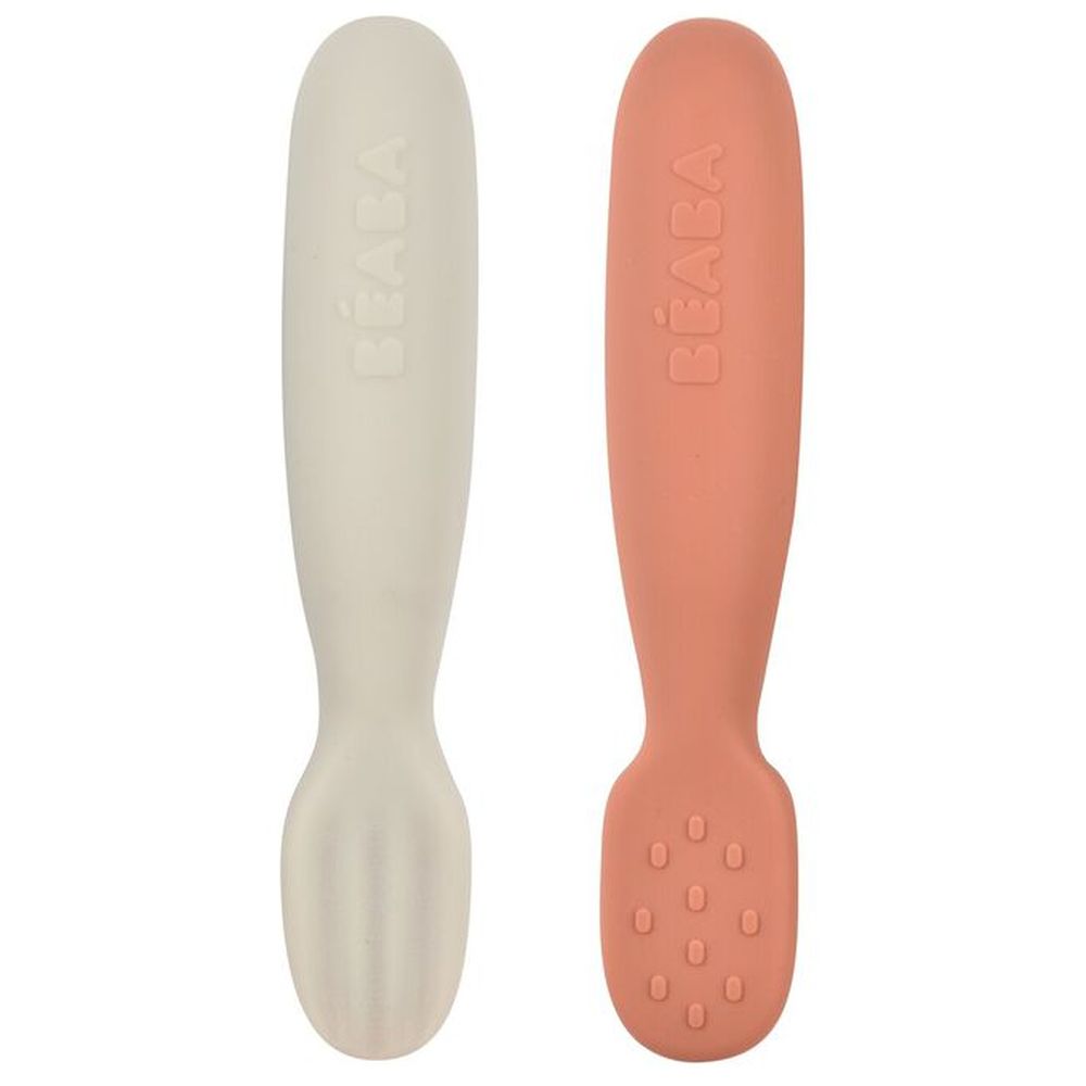 Beaba Silicone Pre-Spoons - Terracotta/Velvet Grey - 2pcs