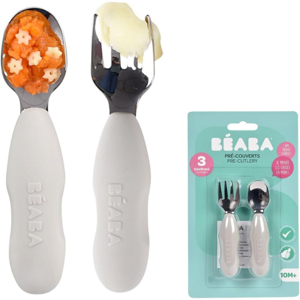 Beaba Pre-Cutlery Spoon And Fork Set - Velvet Grey - 2pcs