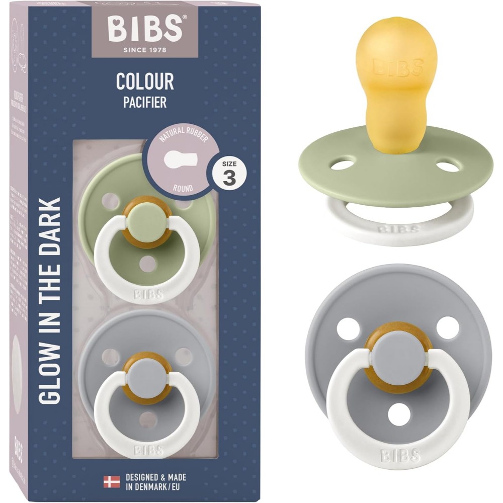 Bibs - Colour Glow Pacifier - Sage/Cloud - Size 3 - 2 Pc Set
