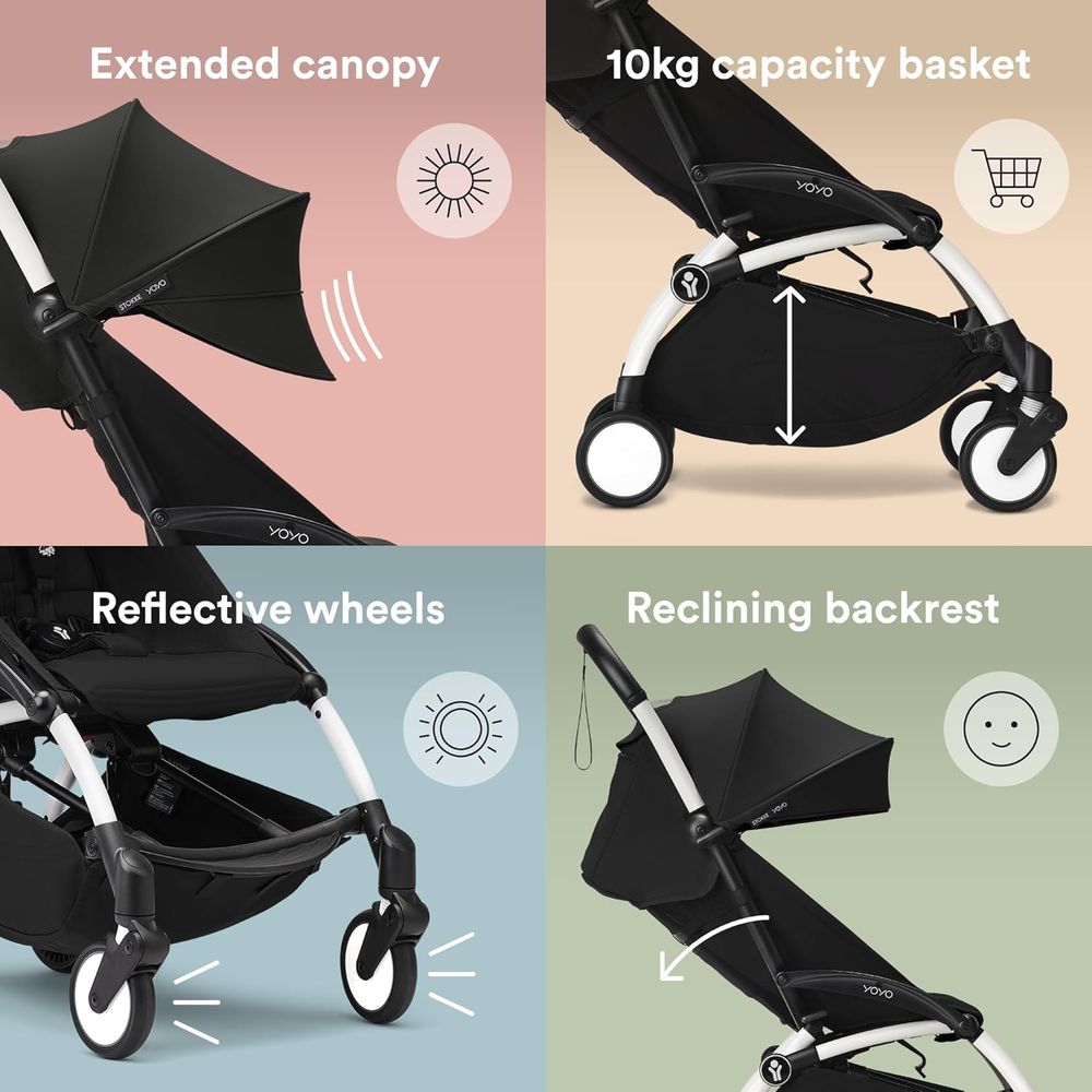 Stokke - YOYO3 Full Stroller with Frame, 0+ Newborn and 6+ Color Pack - White Base