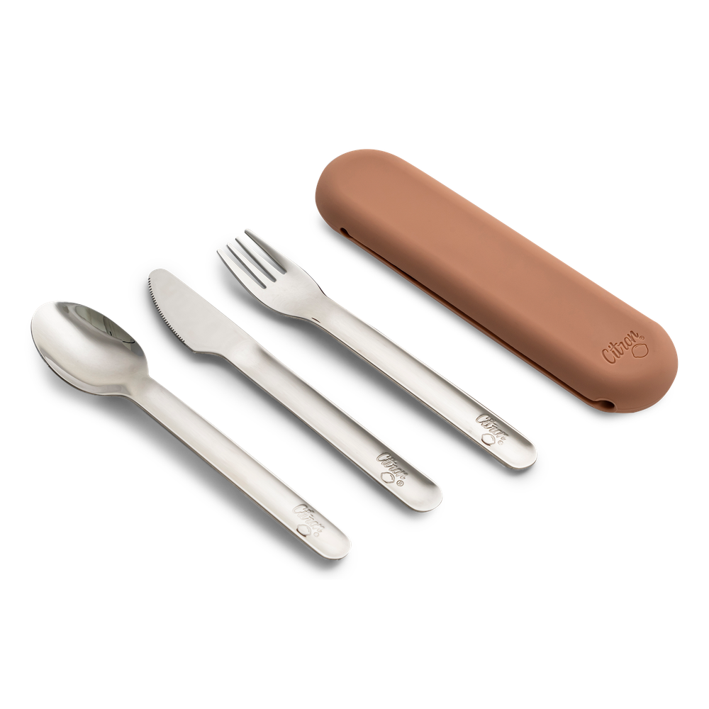 Citron - Cutlery Set With Silicon Case - Brown