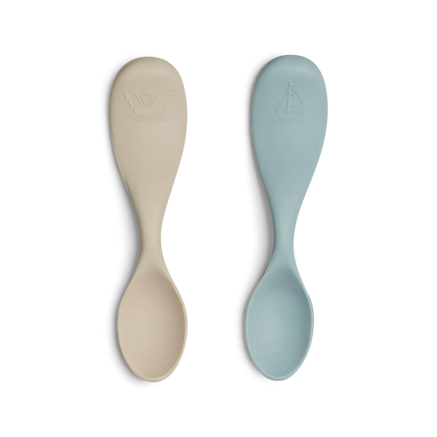 Citron Silicone Short Feeding Spoon - Grey/Pastel Turquoise - 2pcs
