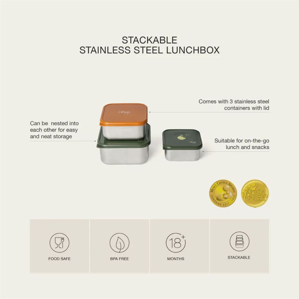 Citron - Spaceship Stainless Steel Stackable Lunchbox - Grey