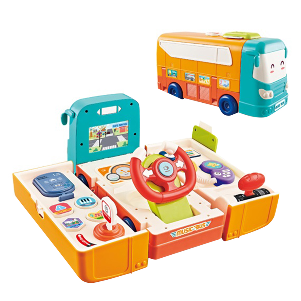 Little Angel - Kids Toy Educational Learning School Bus W/ Steering Wheel - Orange