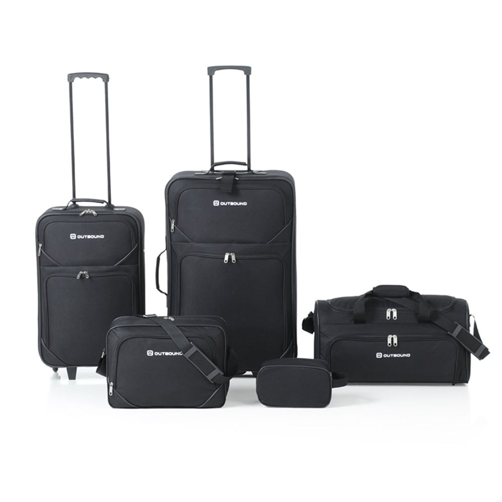 Outbound Softside Wheeled Travel Luggage Set - Black - Pack of 5