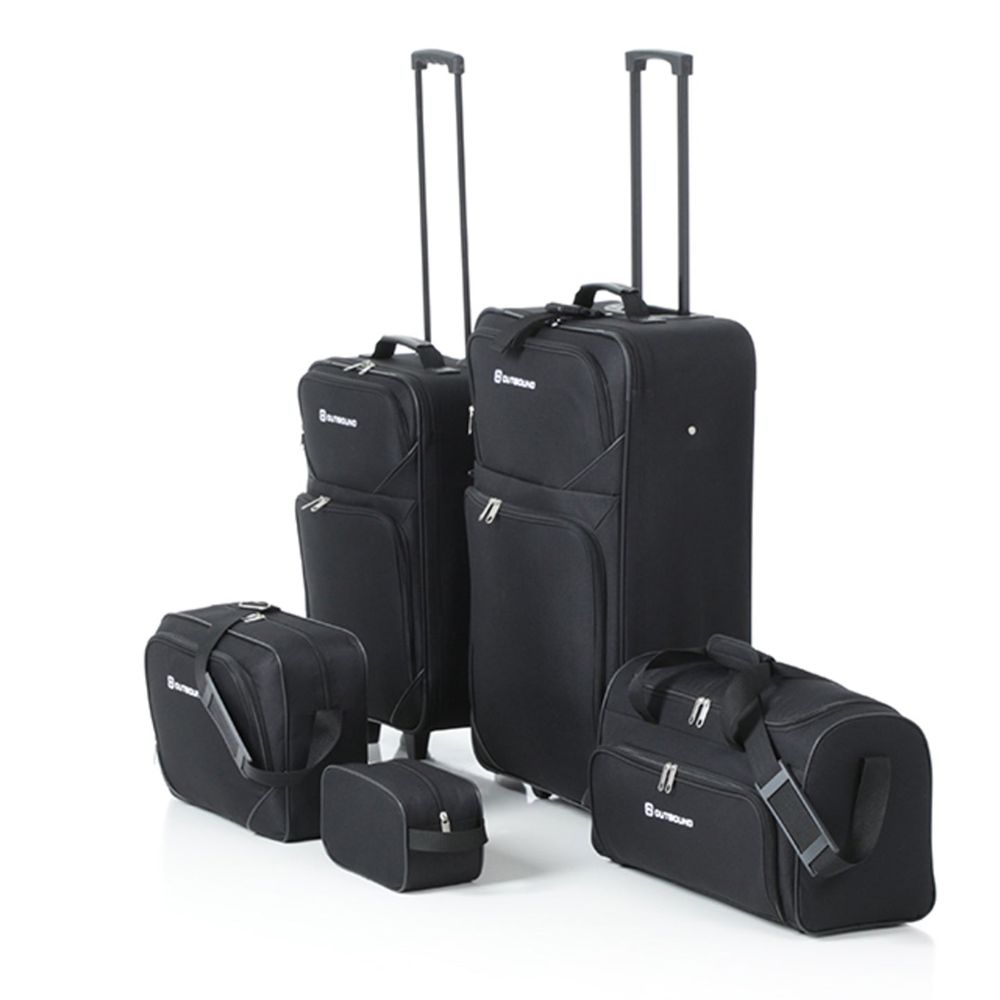 Outbound Softside Wheeled Travel Luggage Set - Black - Pack of 5