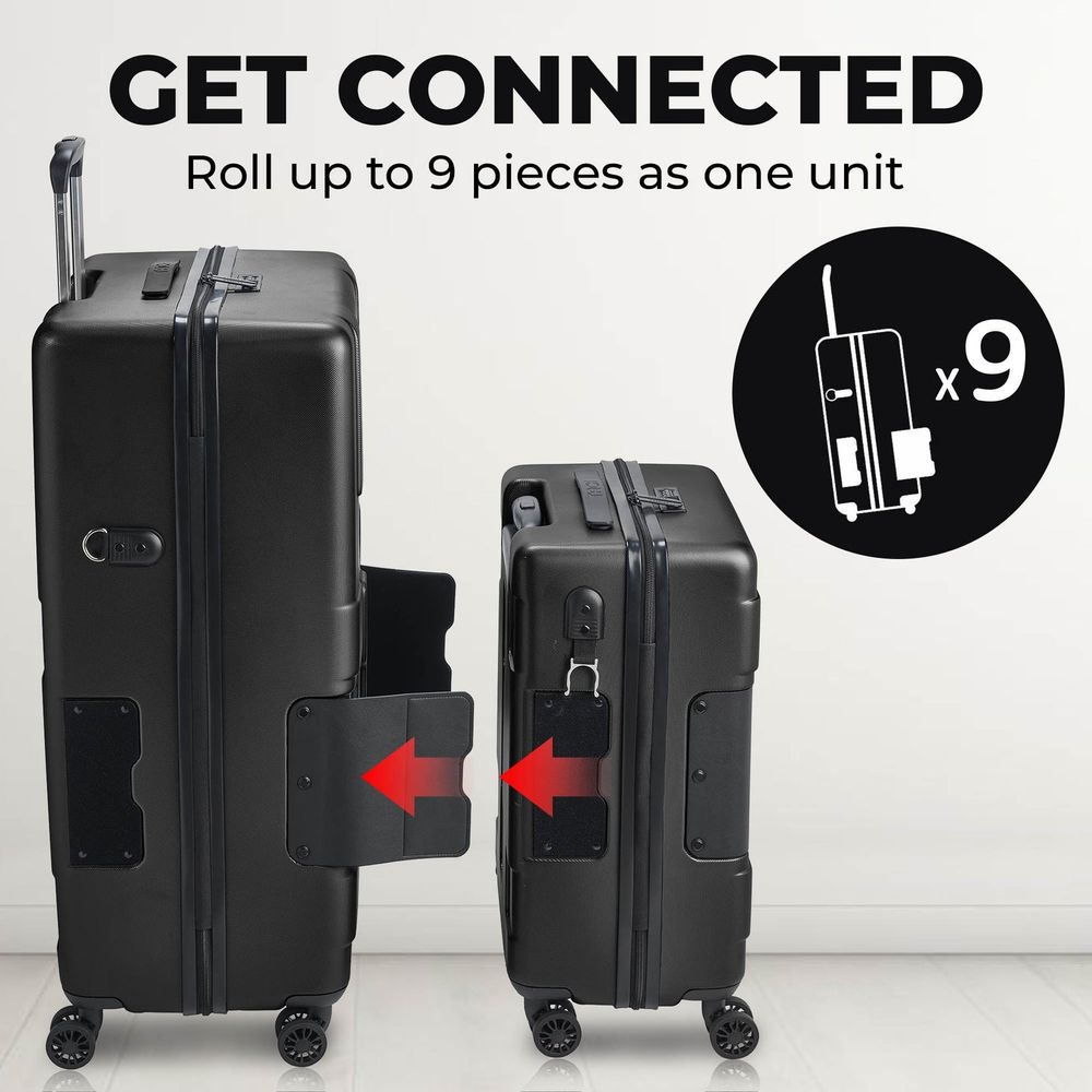 TACH Luggage - Hard Shell Large+Carry-On Connectable Luggage - 2 Pcs - 28/20 Inches - Black