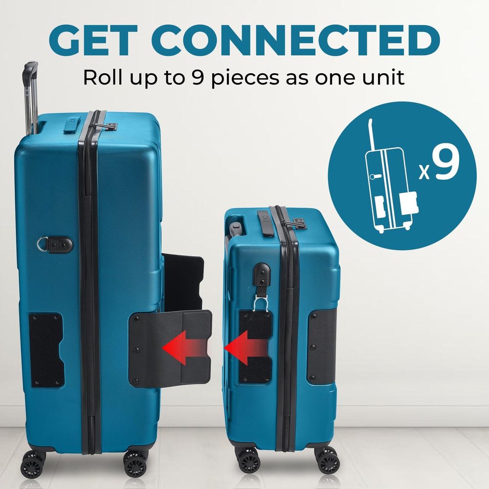 TACH Luggage - Hard Shell Large+Carry-On Connectable Luggage - 2 Pcs - 28/20 Inches - Sky Blue