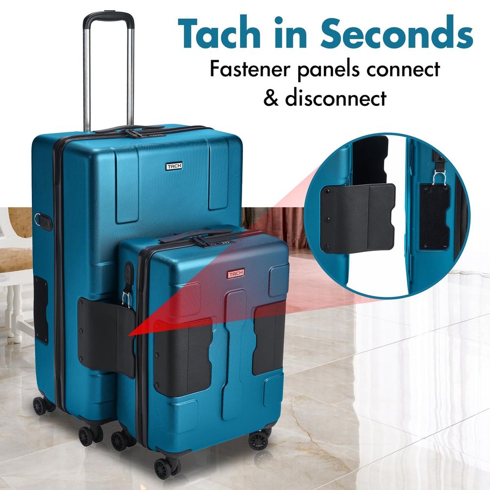 TACH Luggage - Hard Shell Large+Carry-On Connectable Luggage - 2 Pcs - 28/20 Inches - Sky Blue