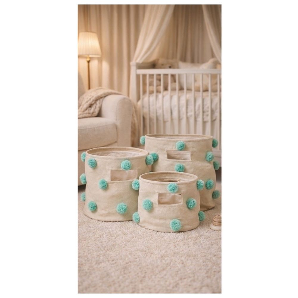 Mi Dulce An'ya Round Storage Basket With Pompom - Mint