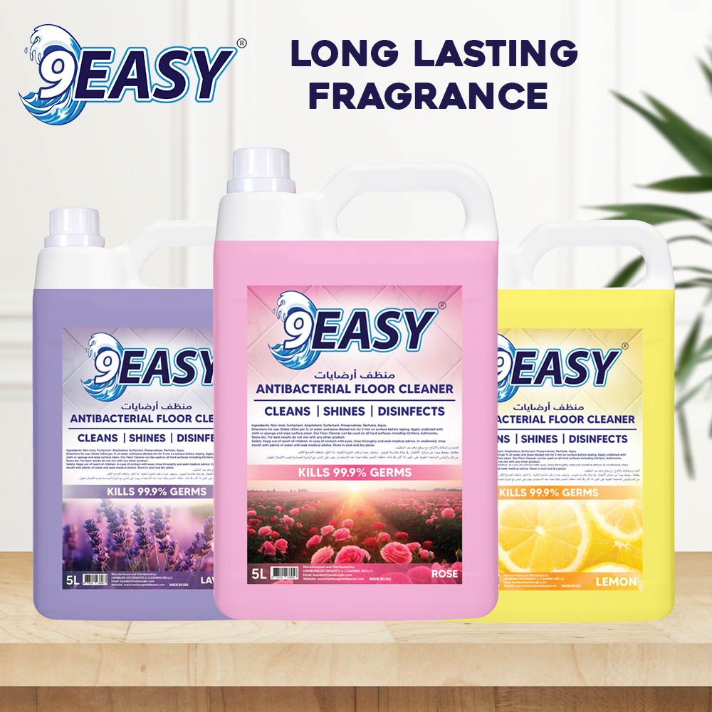 9Easy - Antibacterial Disinfectant - 3L + Floor Cleaner - 5L - Rose