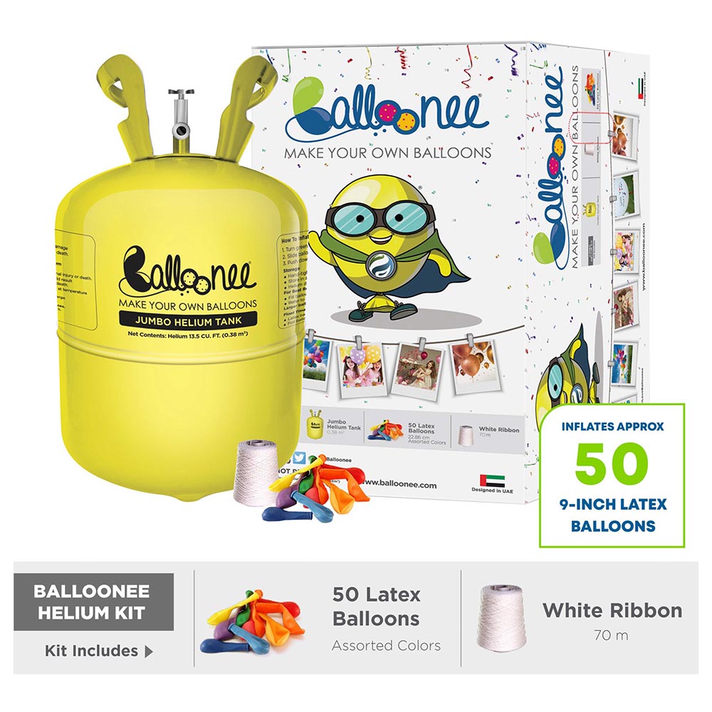 Balloonee Jumbo Disposable Helium Party Kit With 50 Balloons
