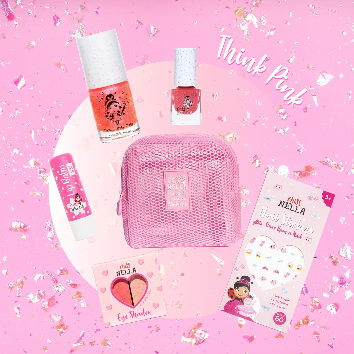 Miss Nella - Think Pink Playful Make-up Bag Set - 6 Pc Set