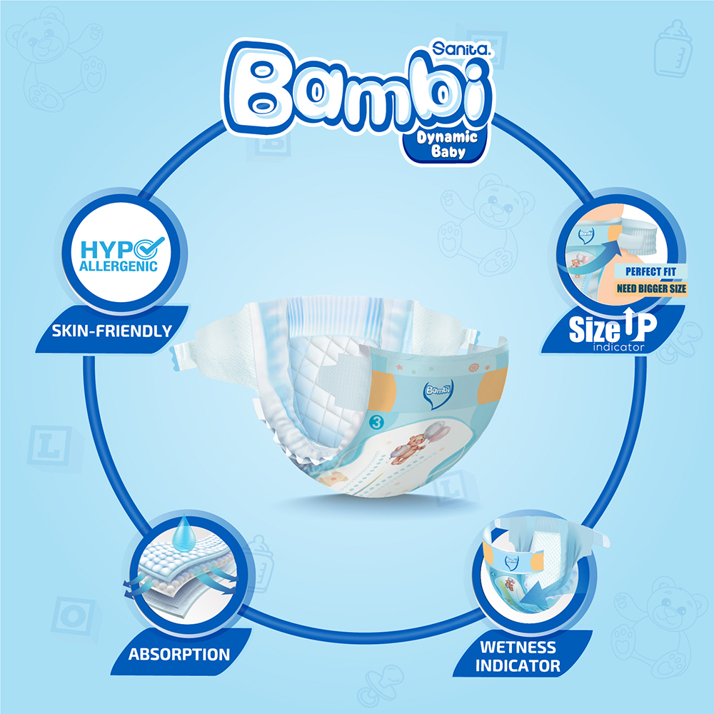 Sanita Bambi - Baby Diapers - Jumbo Pack - Size 3 Medium - 6-11 kg - Pack of 3 - 210 Pcs