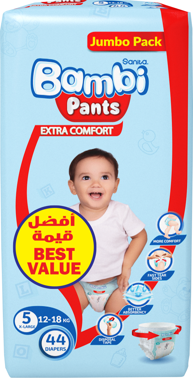 Sanita Bambi - Diaper Pants - Jumbo Pack - Size 5 XL - 12-18 kg - Pack of 3 - 132 Pcs