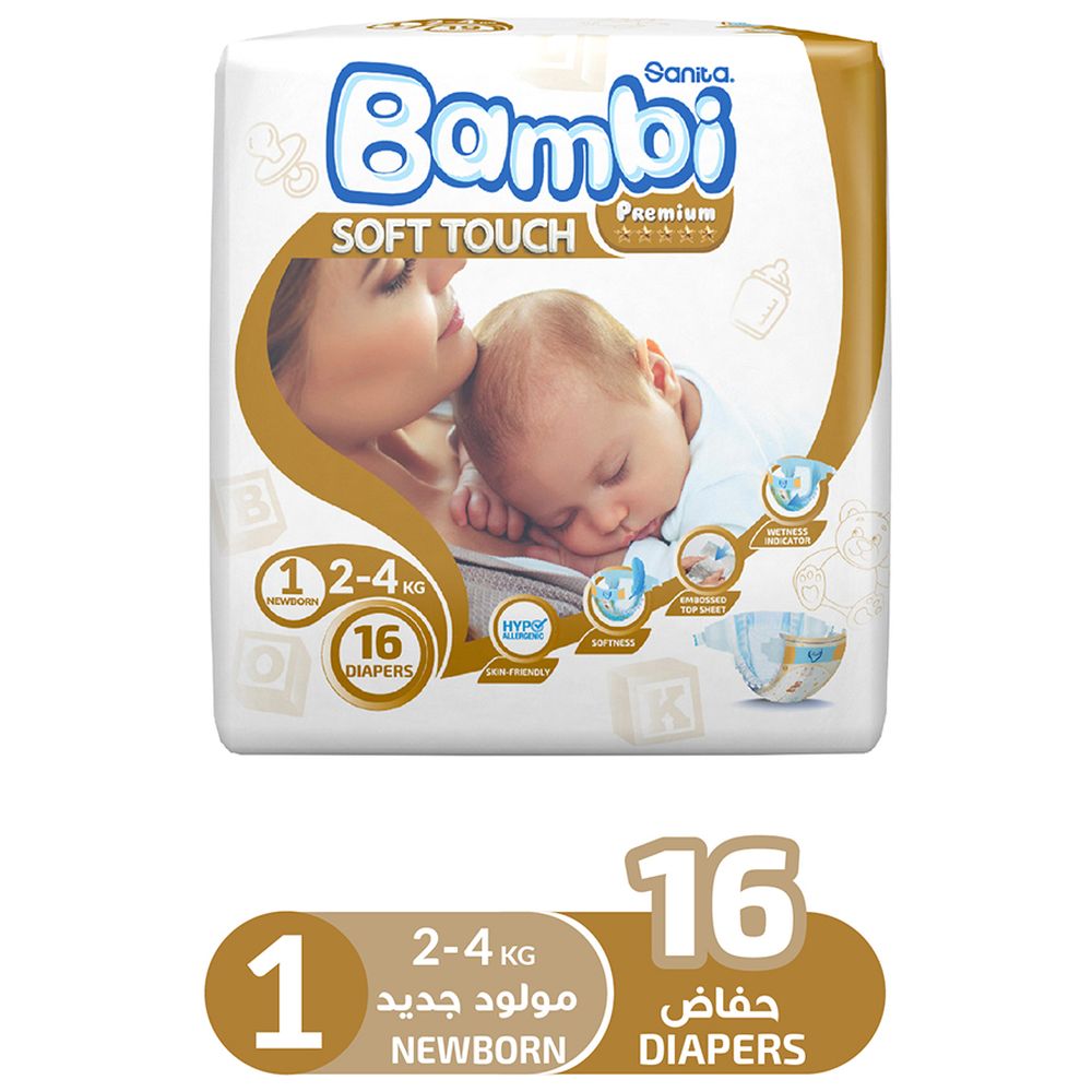 Sanita Bambi - Premium Care Diapers - Size 1 - Newborn - 2-4 kg - 16 Diapers