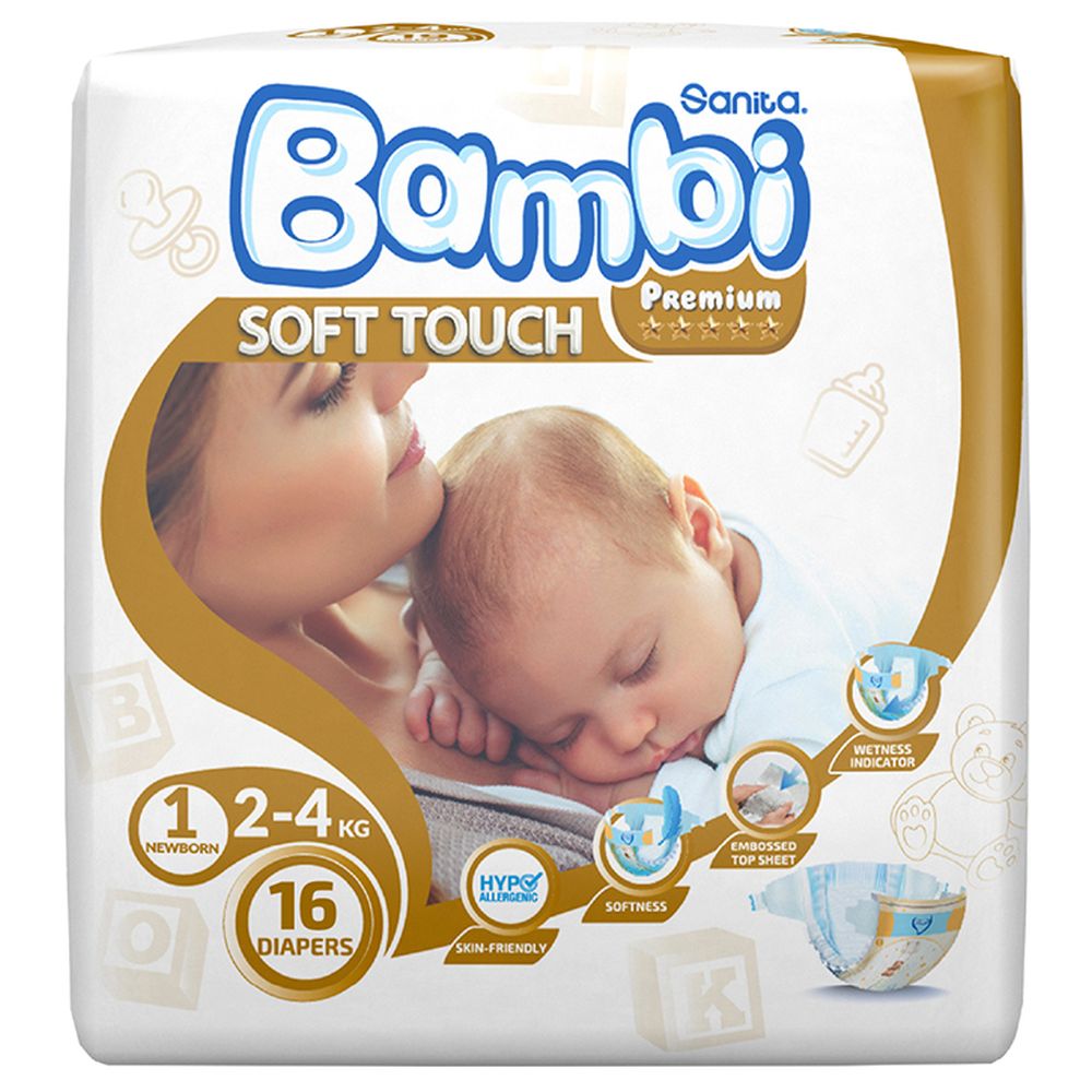 Sanita Bambi - Premium Care Diapers - Size 1 - Newborn - 2-4 kg - 16 Diapers