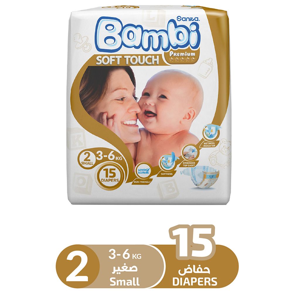 Sanita Bambi - Premium Care Diapers - Size 2 - Small - 3-6 kg - 15 Diapers