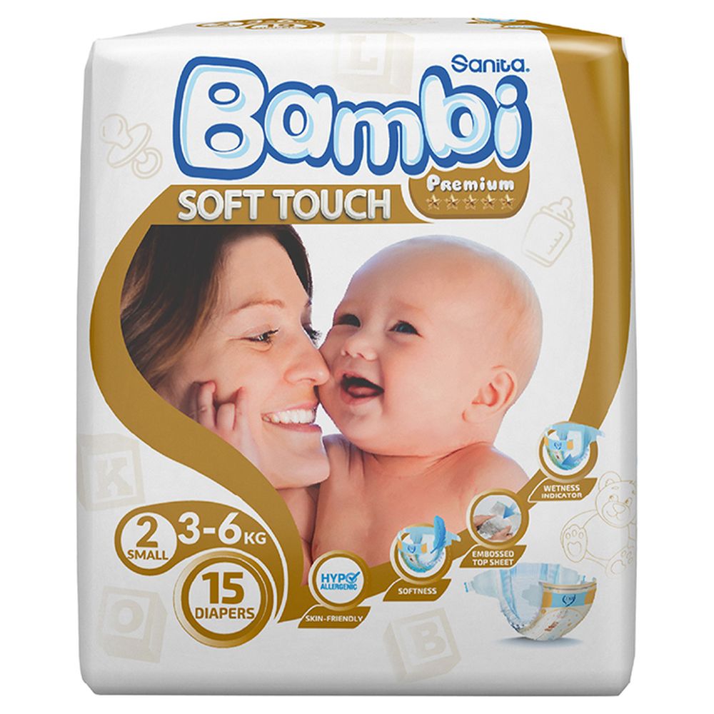 Sanita Bambi - Premium Care Diapers - Size 2 - Small - 3-6 kg - 15 Diapers