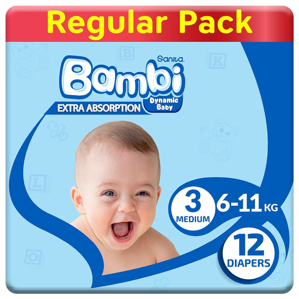 Sanita Bambi - Baby Diapers - Size 3 - Medium - 6-11 kg - 12 Diapers