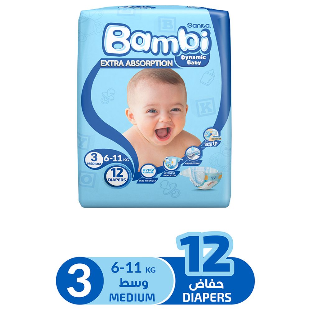 Sanita Bambi - Baby Diapers - Size 3 - Medium - 6-11 kg - 12 Diapers