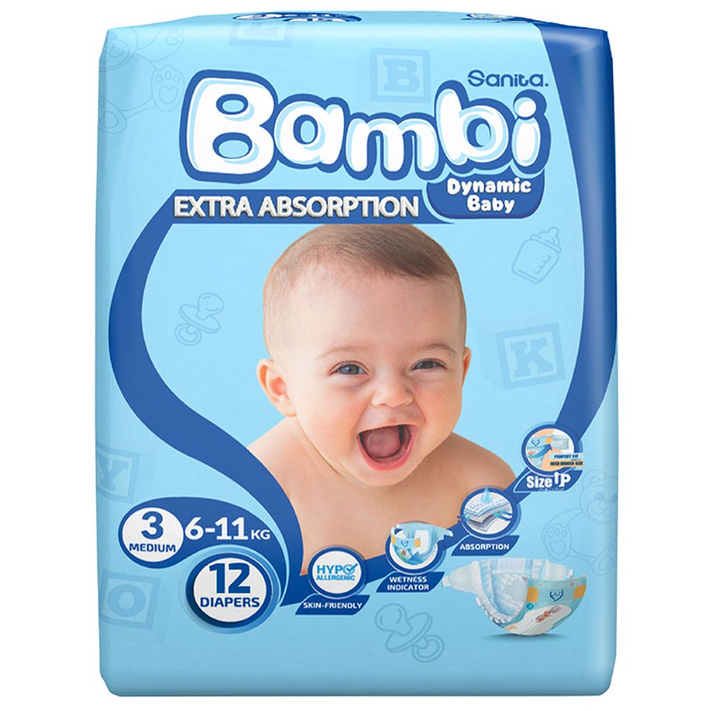 Sanita Bambi - Baby Diapers - Size 3 - Medium - 6-11 kg - 12 Diapers