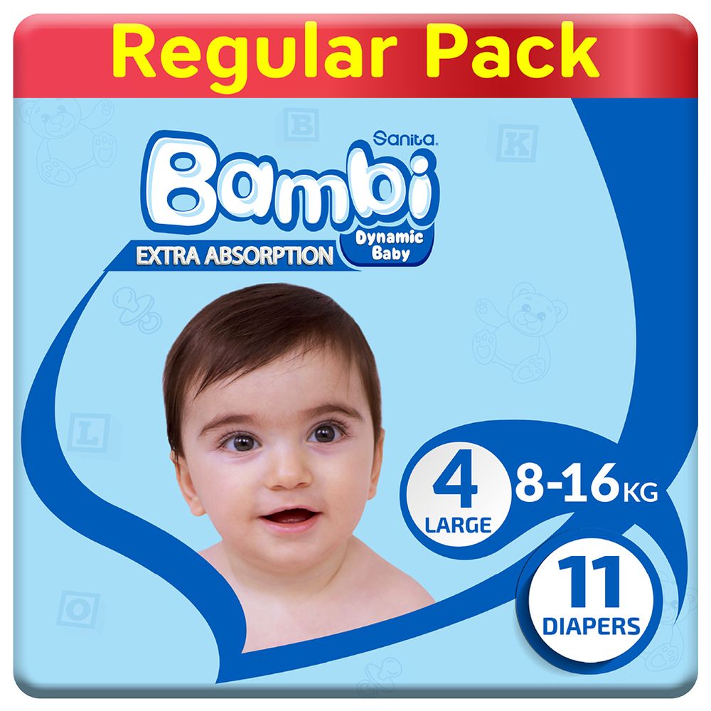 Sanita Bambi - Baby Diapers - Size 4 - Large - 8-16 kg - 11 Diapers