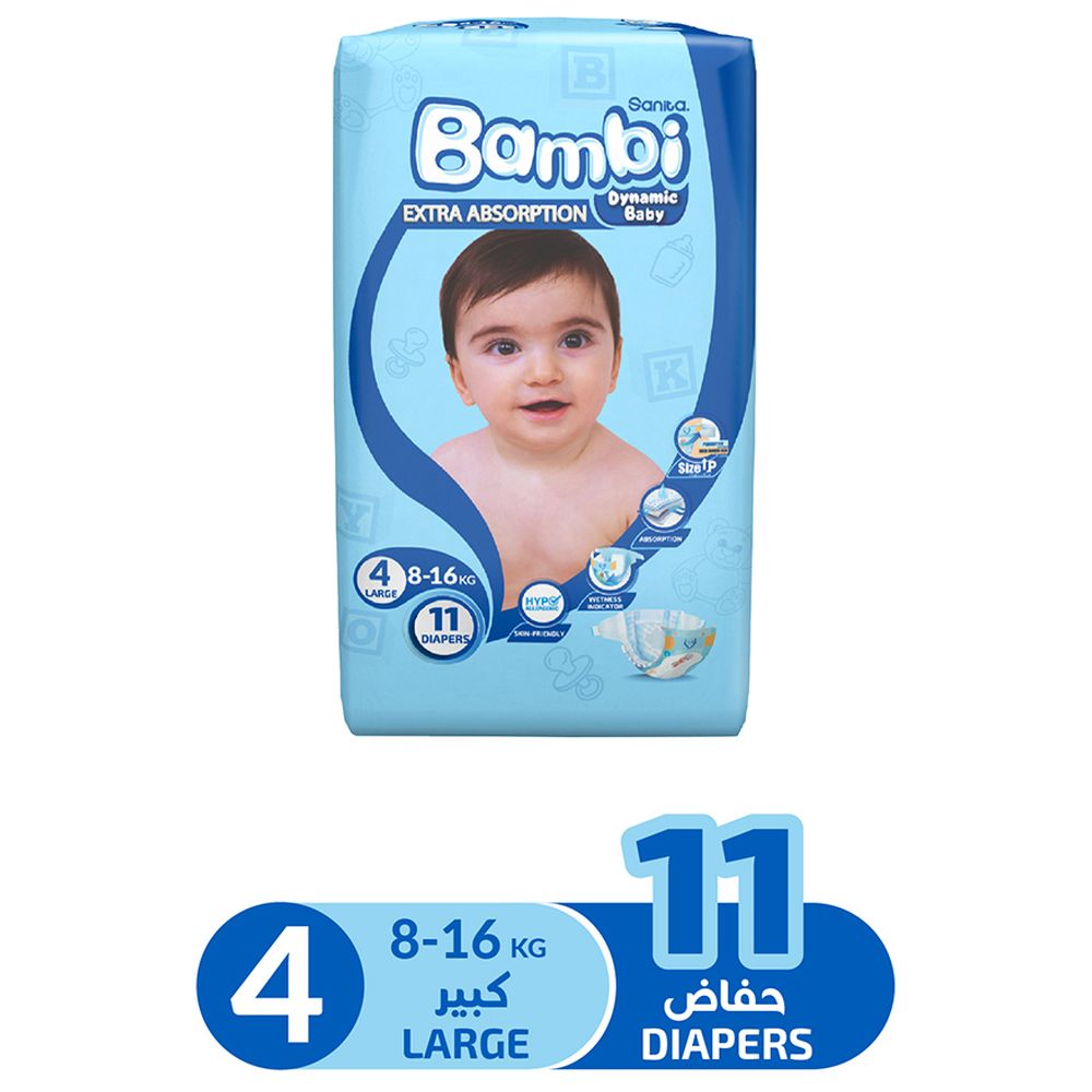 Sanita Bambi - Baby Diapers - Size 4 - Large - 8-16 kg - 11 Diapers