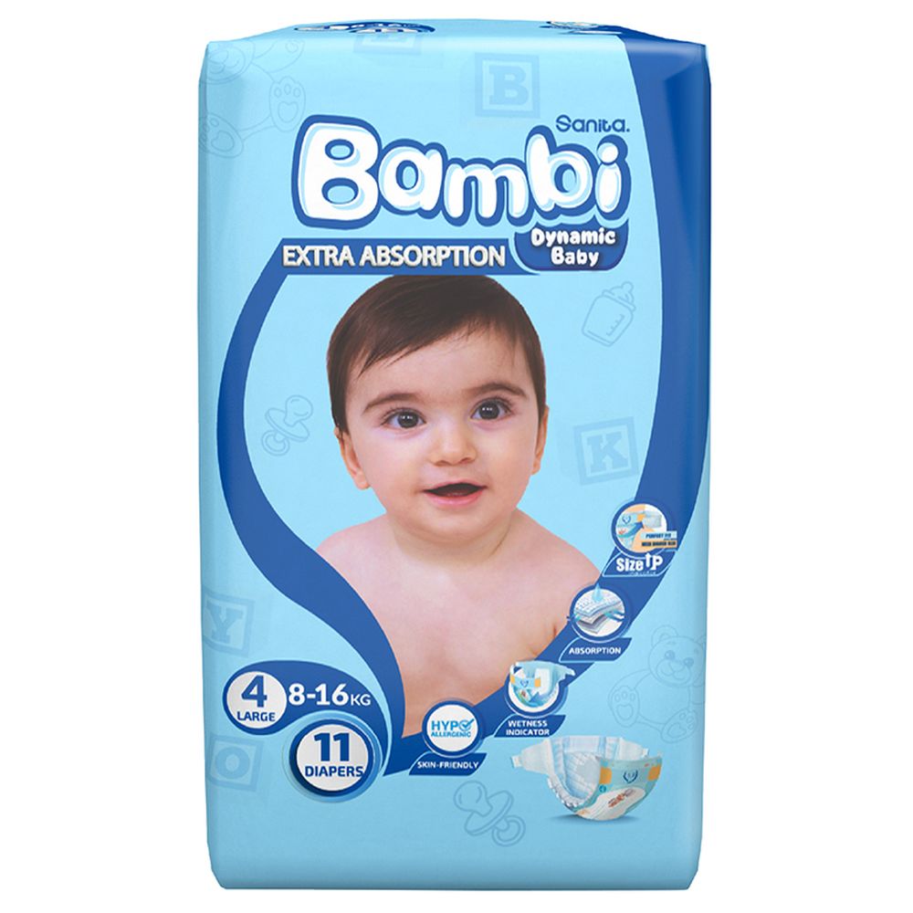 Sanita Bambi - Baby Diapers - Size 4 - Large - 8-16 kg - 11 Diapers