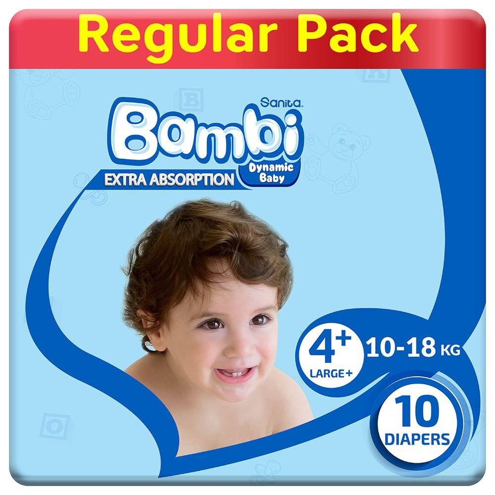 Sanita Bambi - Baby Diapers - Size 4+ - Large Plus - 10-18 kg - 10 Diapers