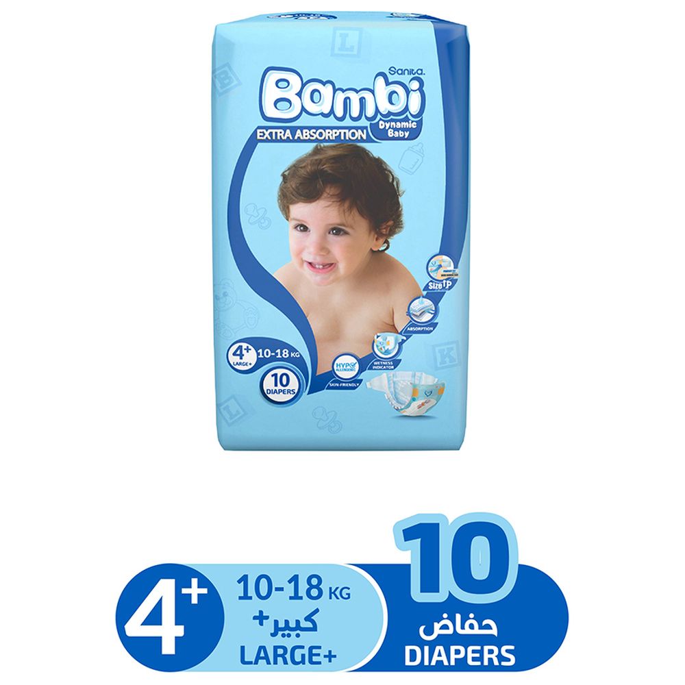 Sanita Bambi - Baby Diapers - Size 4+ - Large Plus - 10-18 kg - 10 Diapers