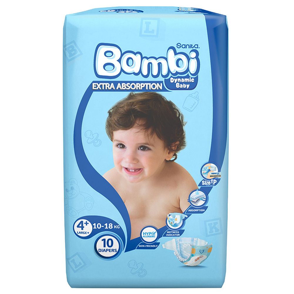 Sanita Bambi - Baby Diapers - Size 4+ - Large Plus - 10-18 kg - 10 Diapers