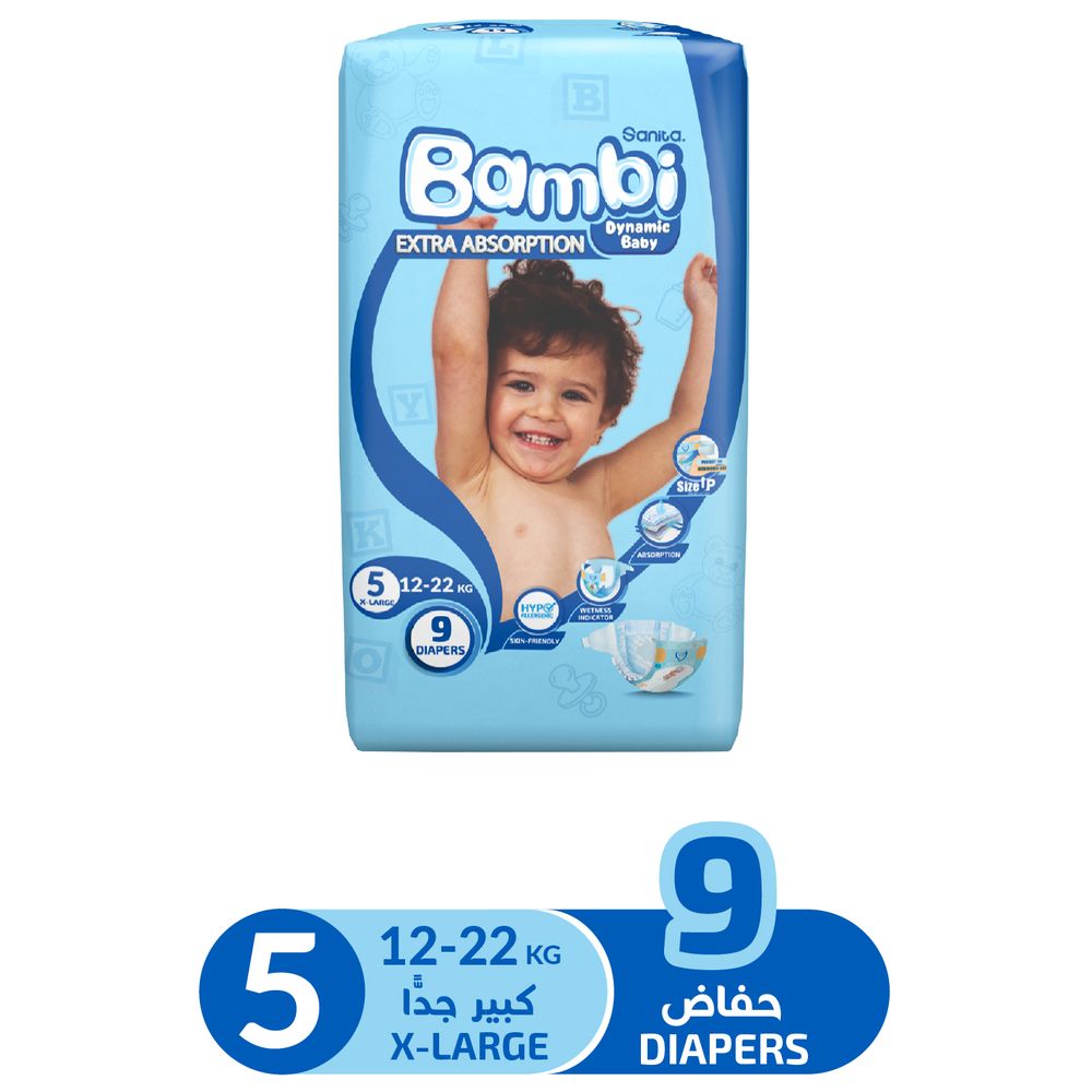 Sanita Bambi - Baby Diapers - Size 5 - X-Large - 12-22 kg - 9 Diapers