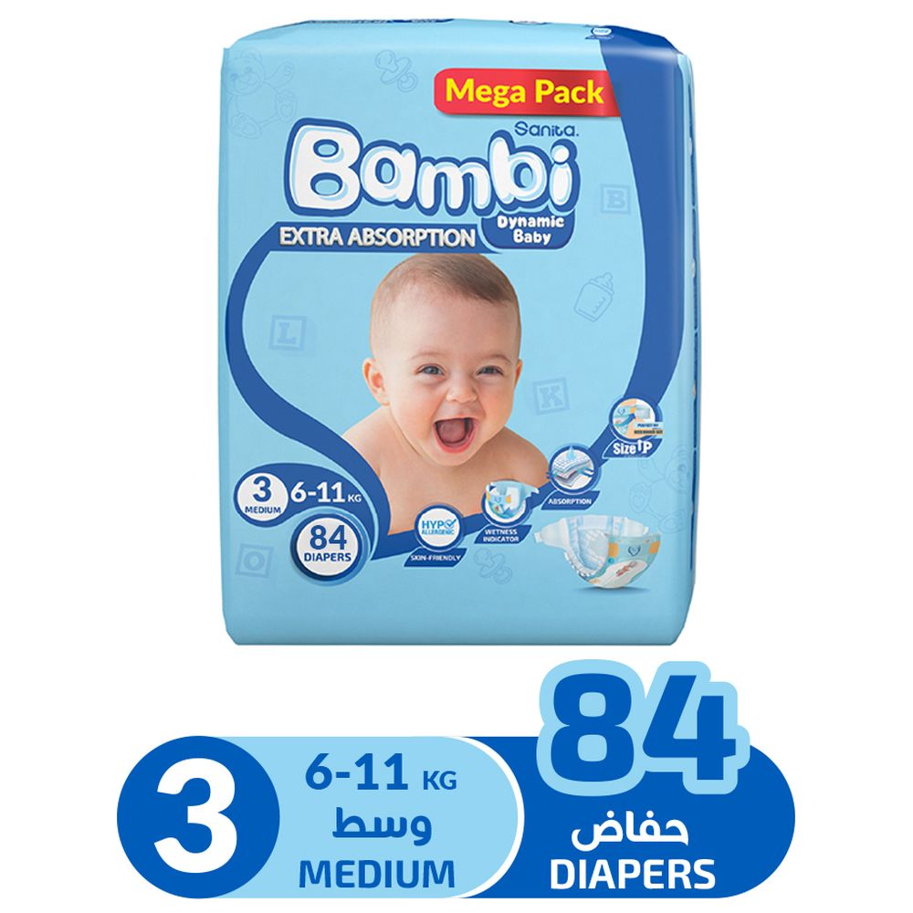 Sanita Bambi - Baby Diapers - Size 3 - Medium - 6-11 kg - 84 Diapers