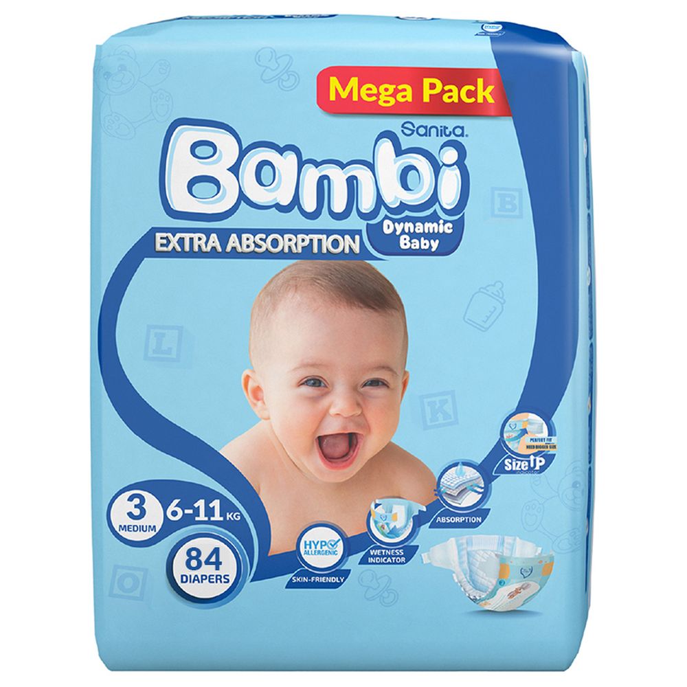 Sanita Bambi - Baby Diapers - Size 3 - Medium - 6-11 kg - 84 Diapers