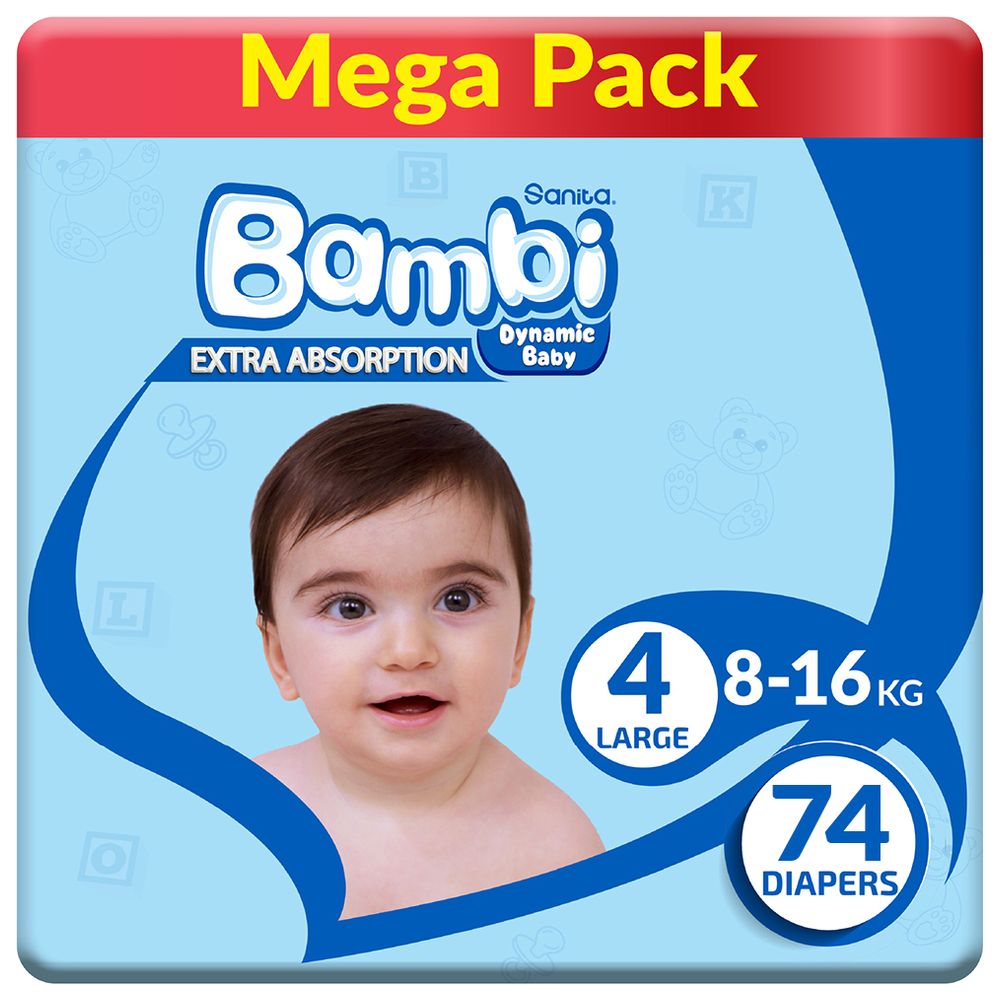 Sanita Bambi - Baby Diapers - Size 4 - Large - 8-16 kg - 74 Diapers