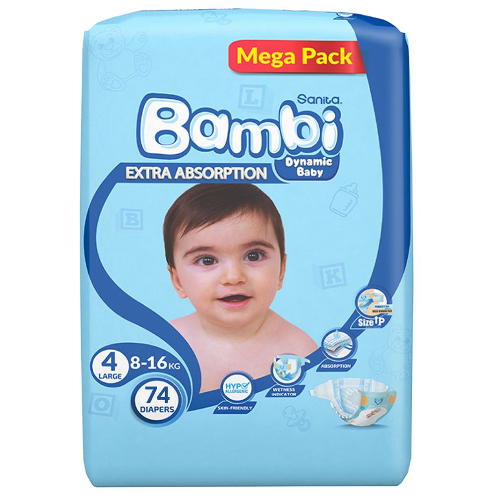 Sanita Bambi - Baby Diapers - Size 4 - Large - 8-16 kg - 74 Diapers
