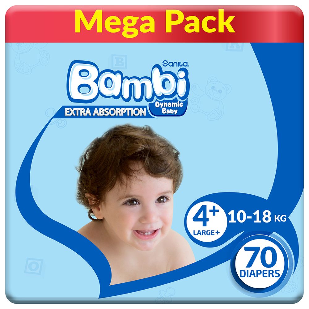 Sanita Bambi - Baby Diapers - Size 4+ - Large Plus - 10-18 kg - 70 Diapers