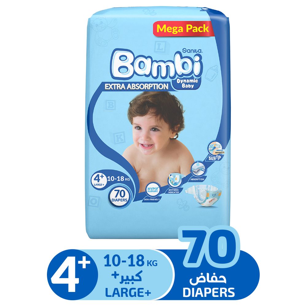 Sanita Bambi - Baby Diapers - Size 4+ - Large Plus - 10-18 kg - 70 Diapers