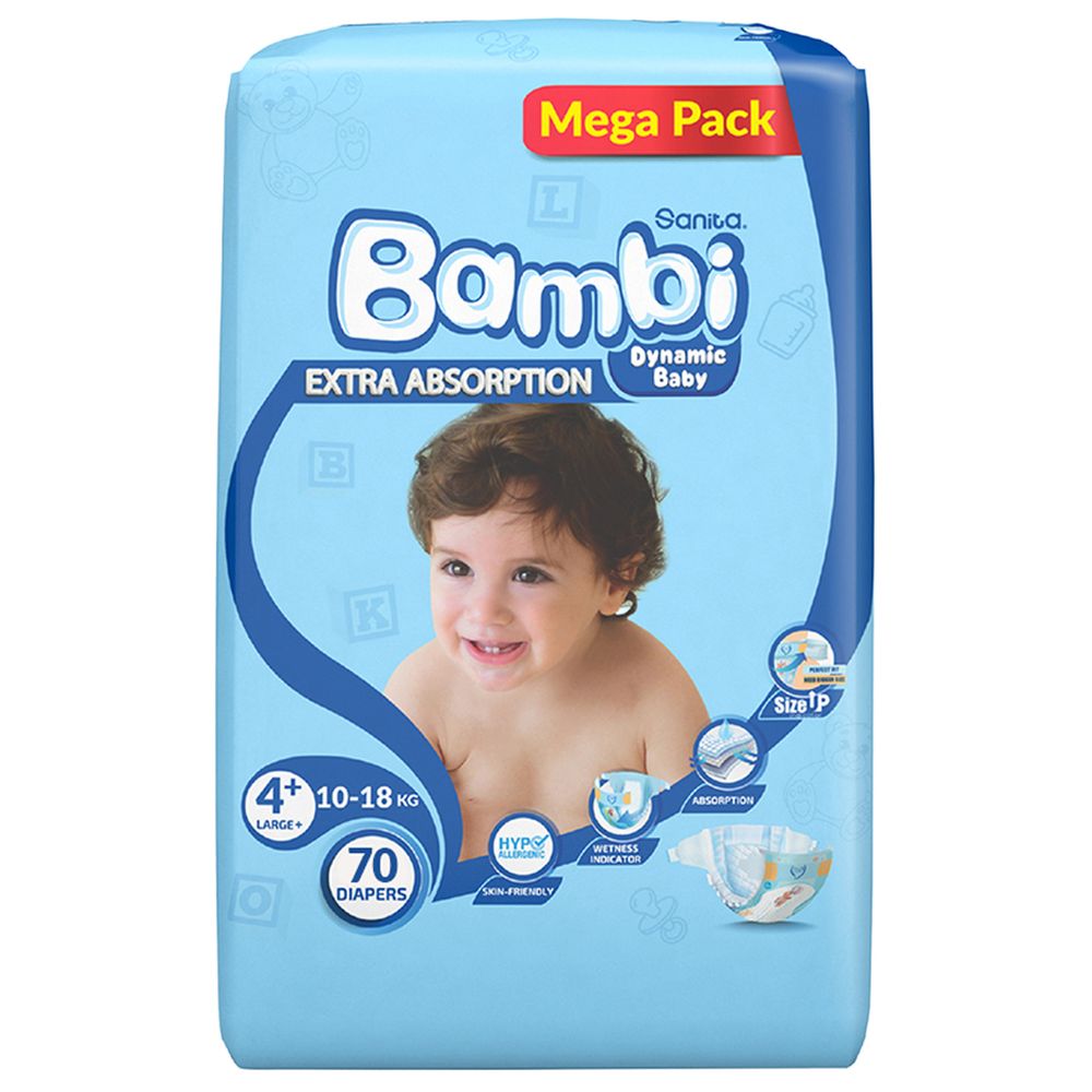 Sanita Bambi - Baby Diapers - Size 4+ - Large Plus - 10-18 kg - 70 Diapers