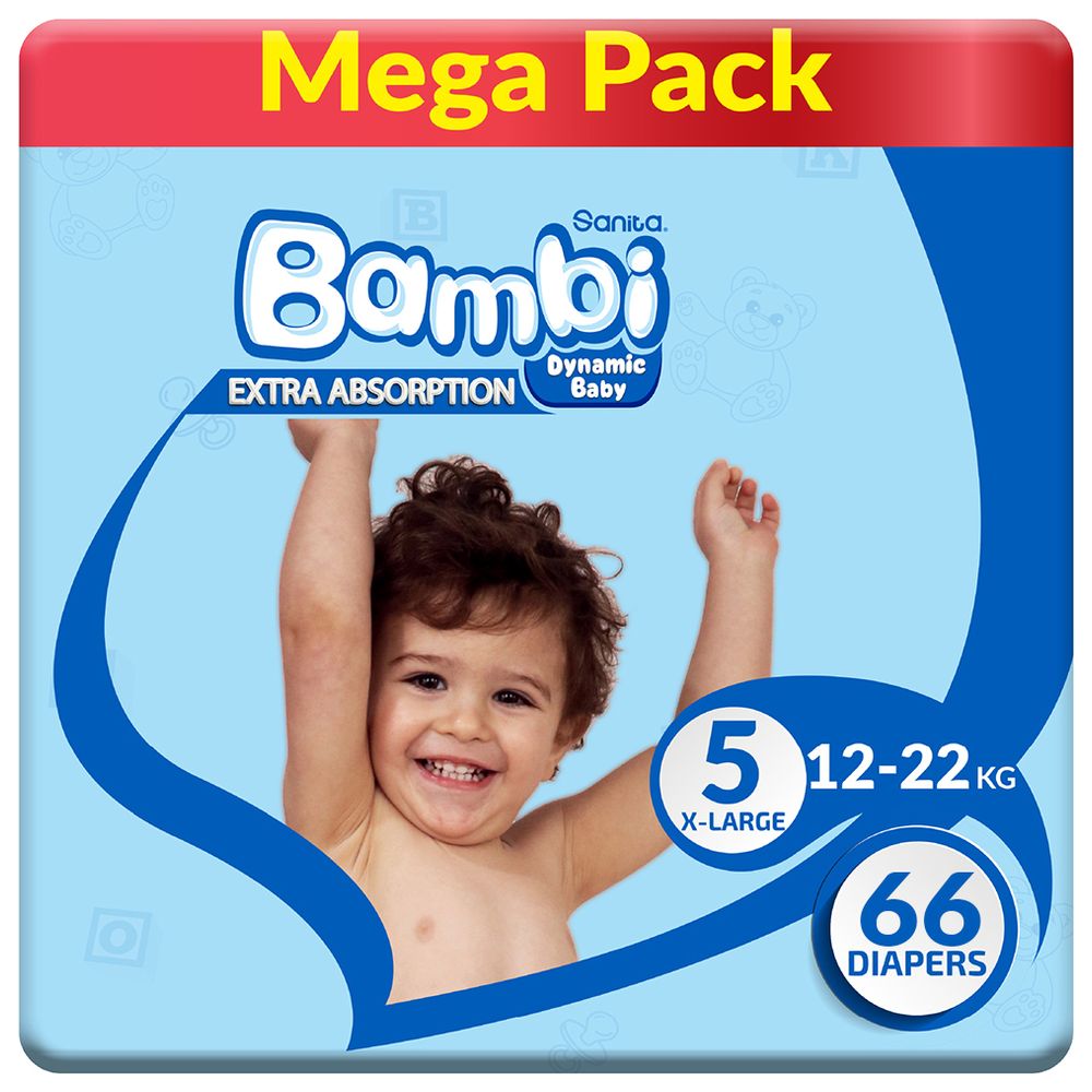Sanita Bambi - Baby Diapers - Size 5 - X-Large - 12-22 kg - 66 Diapers