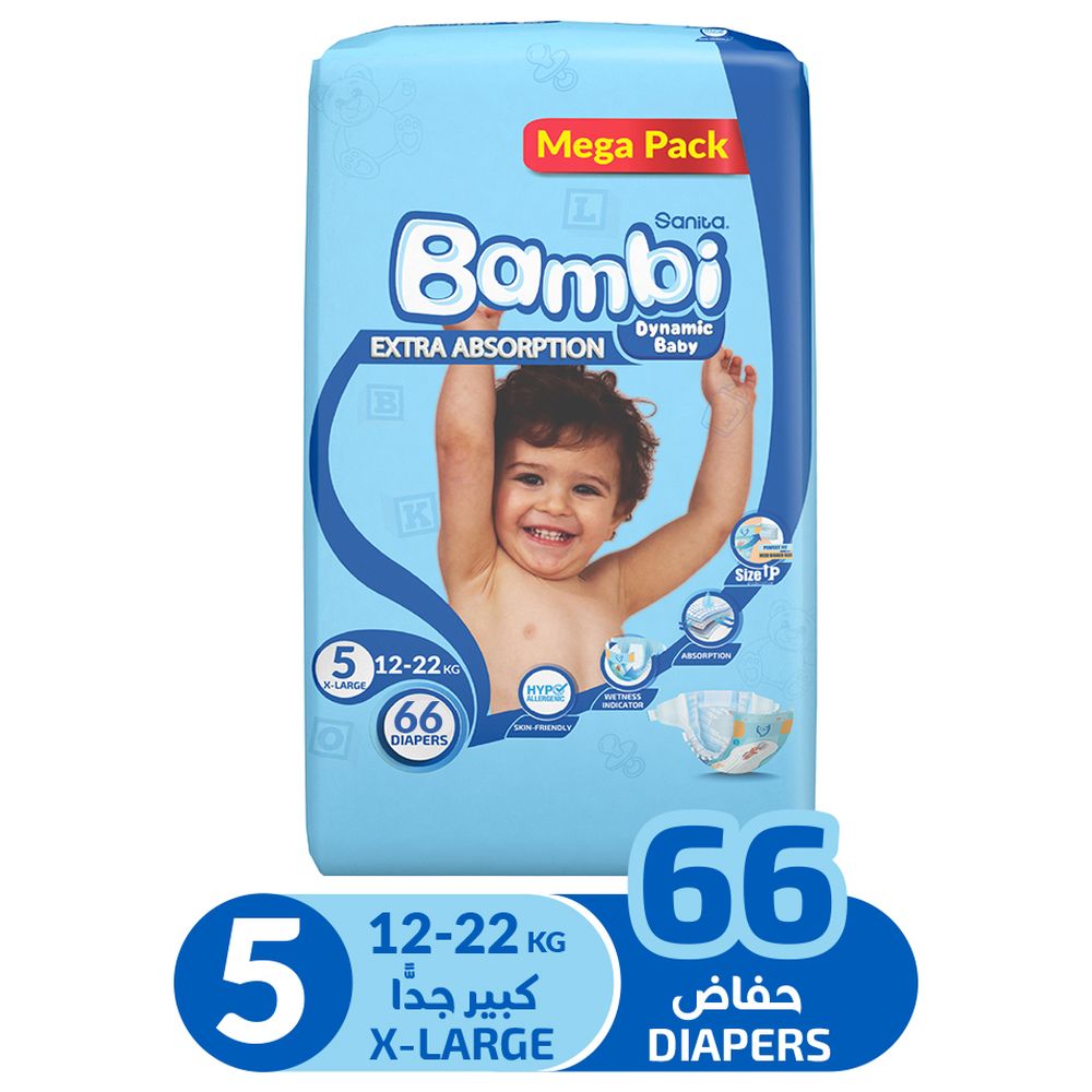 Sanita Bambi - Baby Diapers - Size 5 - X-Large - 12-22 kg - 66 Diapers