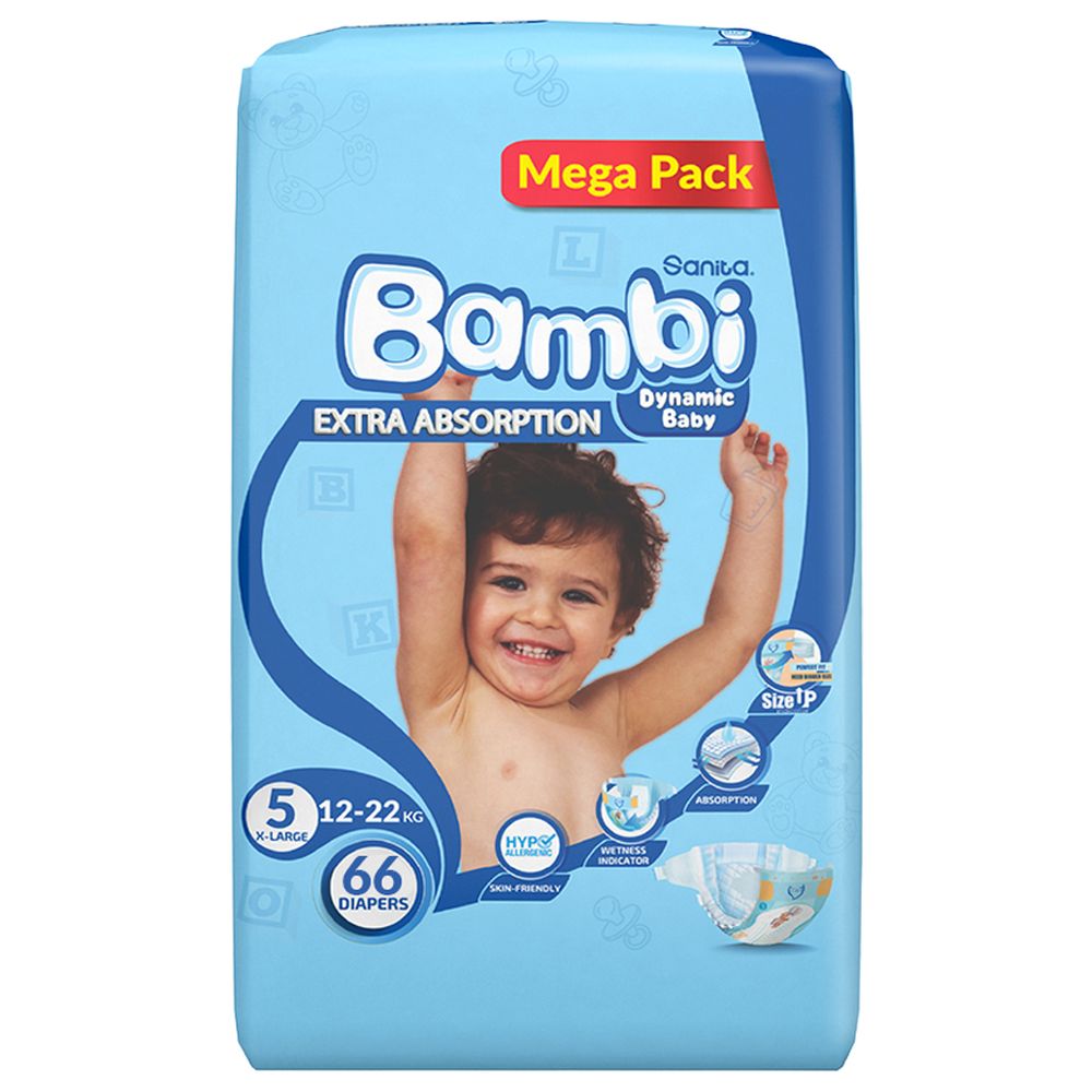 Sanita Bambi - Baby Diapers - Size 5 - X-Large - 12-22 kg - 66 Diapers